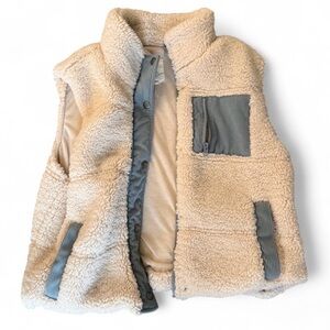 Cream Sherpa Vest with Contrast Blue Trim